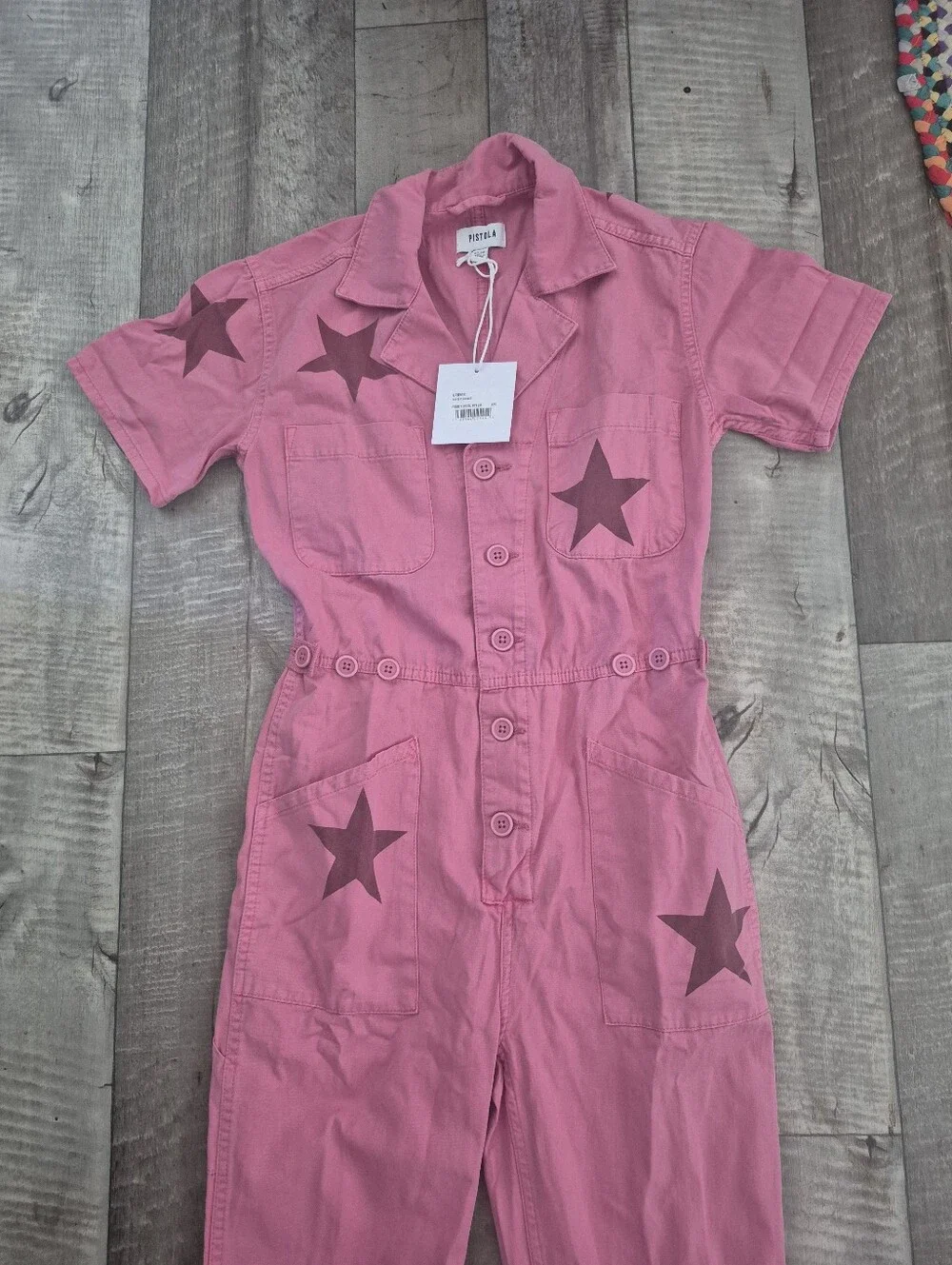 Pistola Grover Star Print Field Jumpsuit Pink Relaxed Fit XXL NWT - Picture 7 of 8